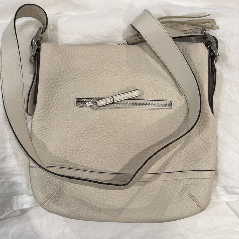 COACH Legacy Medium Slim Shoulder Bag Parchment Pebble Leather Tassel